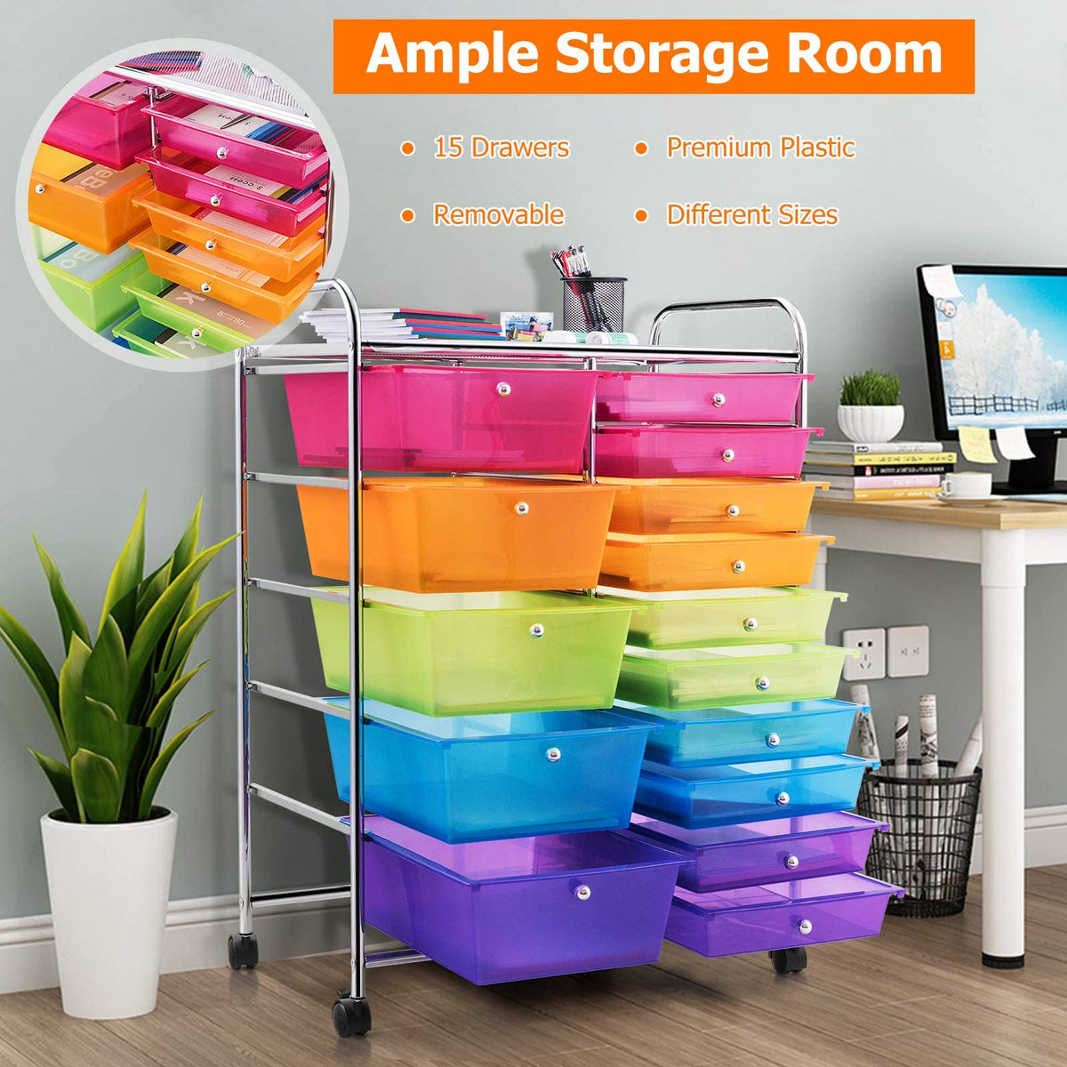 15 Drawer Rolling Storage Cart with Wheels U6059