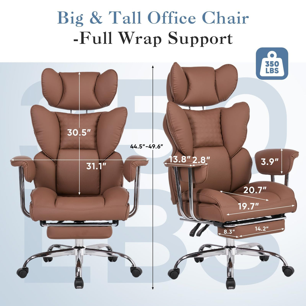 Big and Tall Brown Ergonomic Reclining Office Chair with Footrest U592896