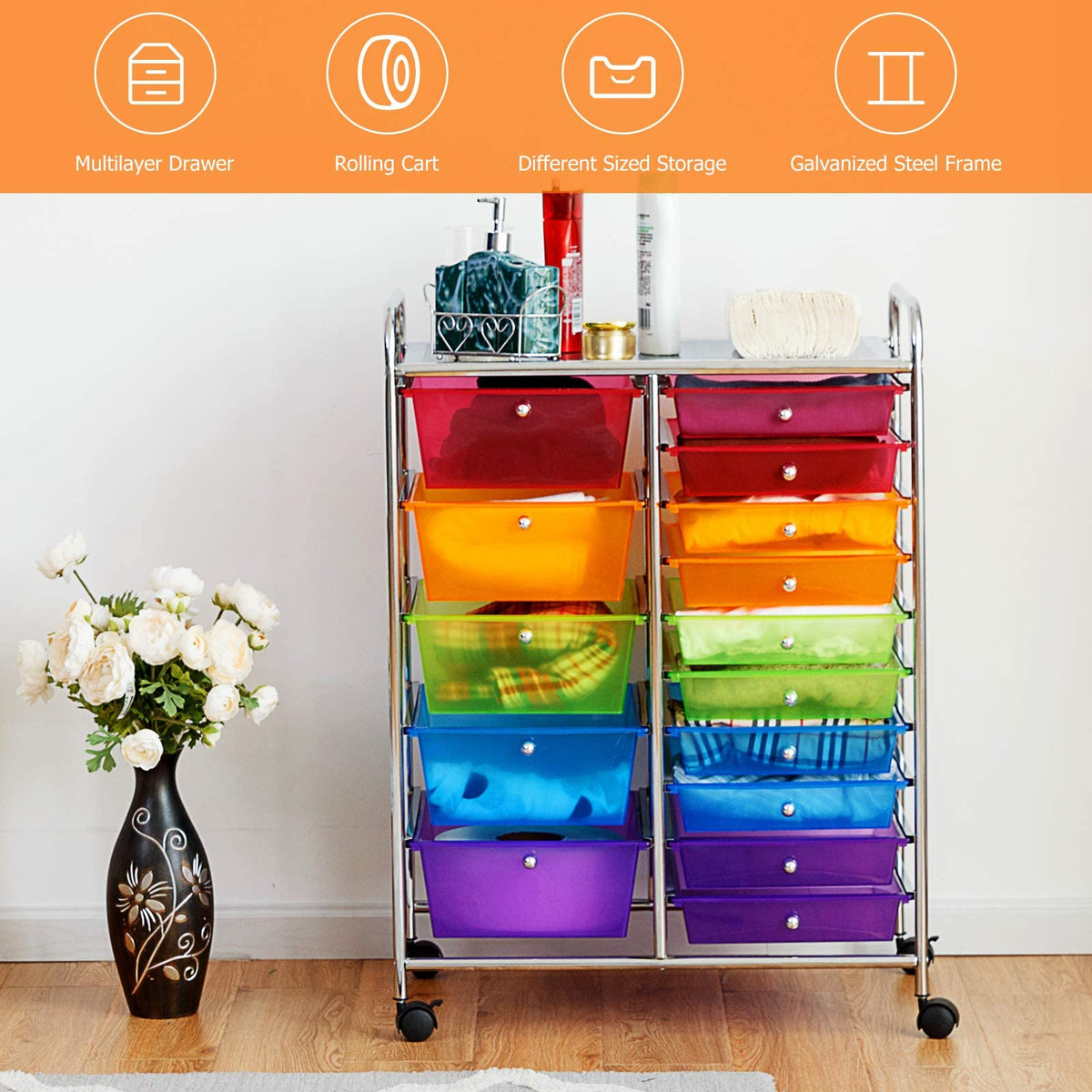 15 Drawer Rolling Storage Cart with Wheels U6059