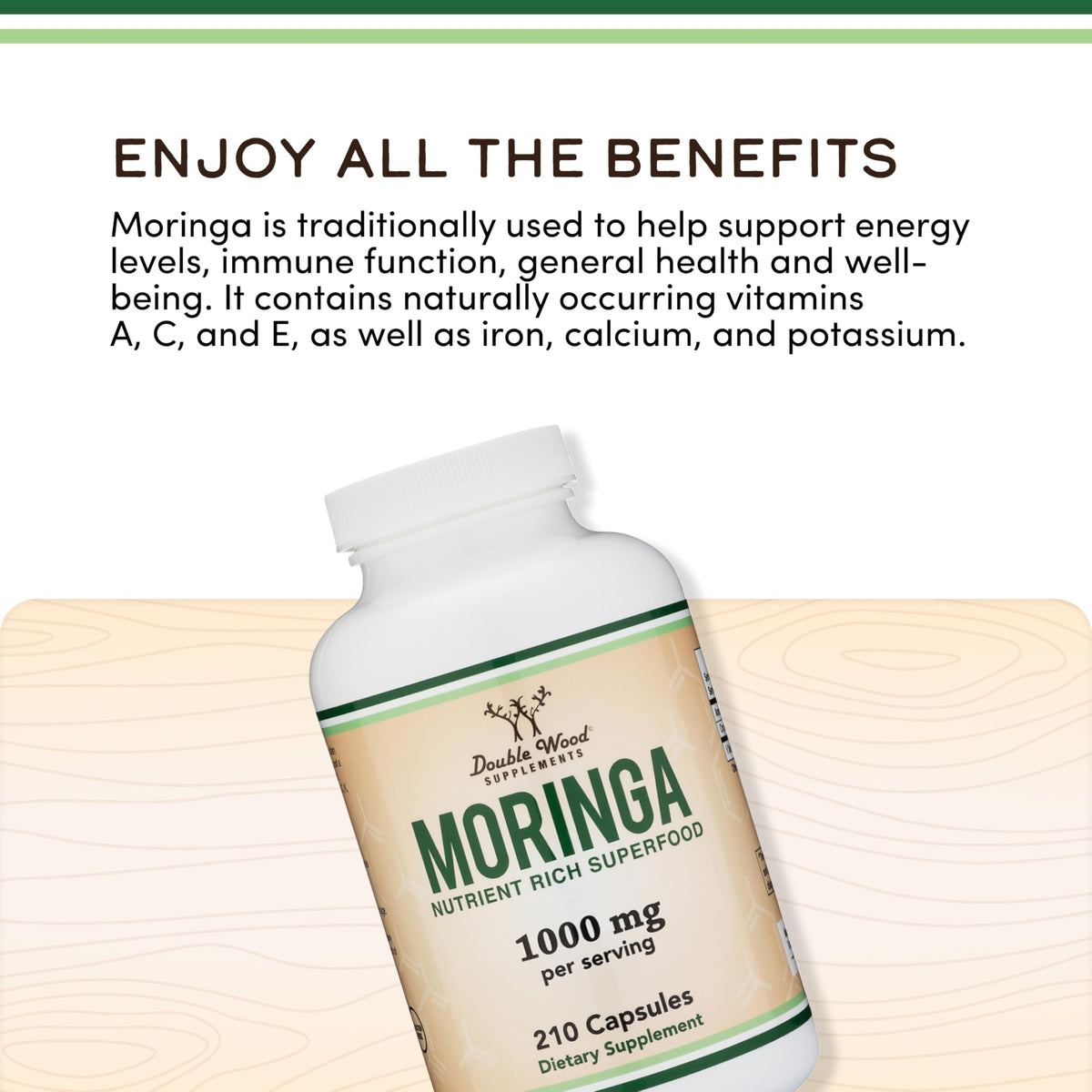 Organic Moringa Leaf 1,000mg 210 Capsules H7306