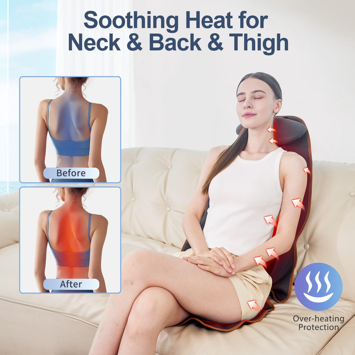 Vibration Back Massager with Heat, 8 Motor Massage Seat Cushion Y98009