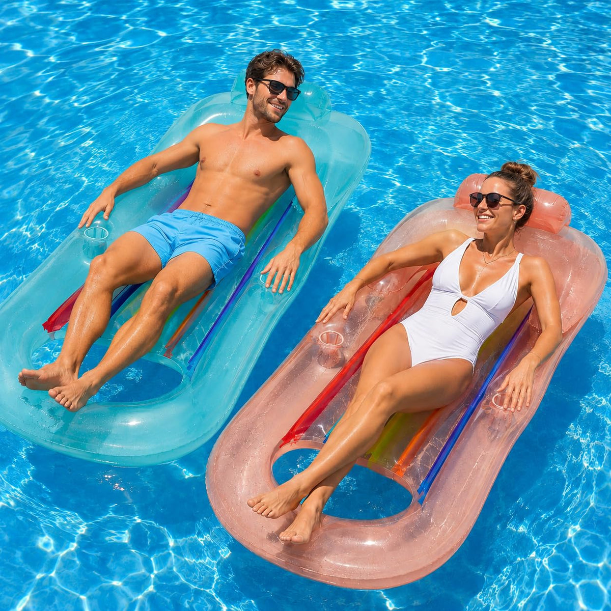 Adult Size Pool Floats Lounger with Cup Holder 2 Pack O650415