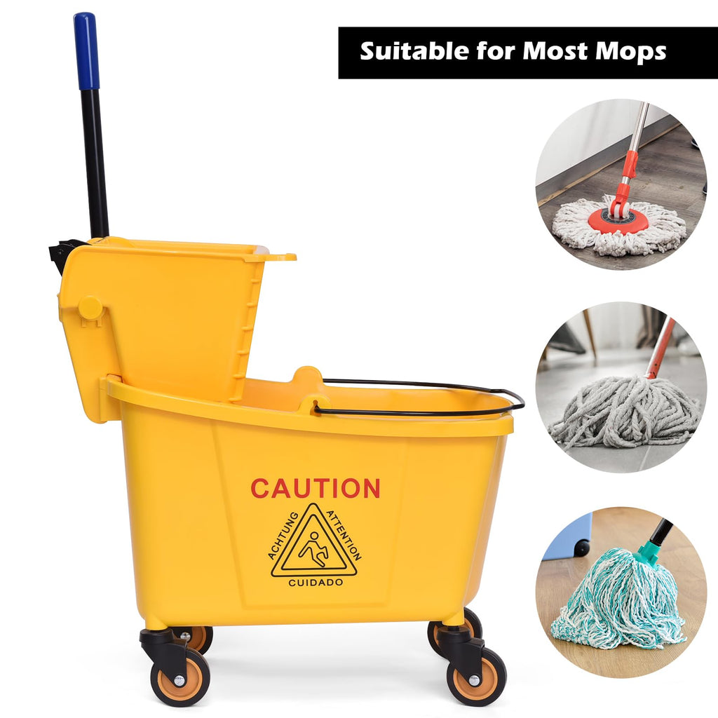 Yellow 35 Quart Commercial Mop Bucket with Wringer G130
