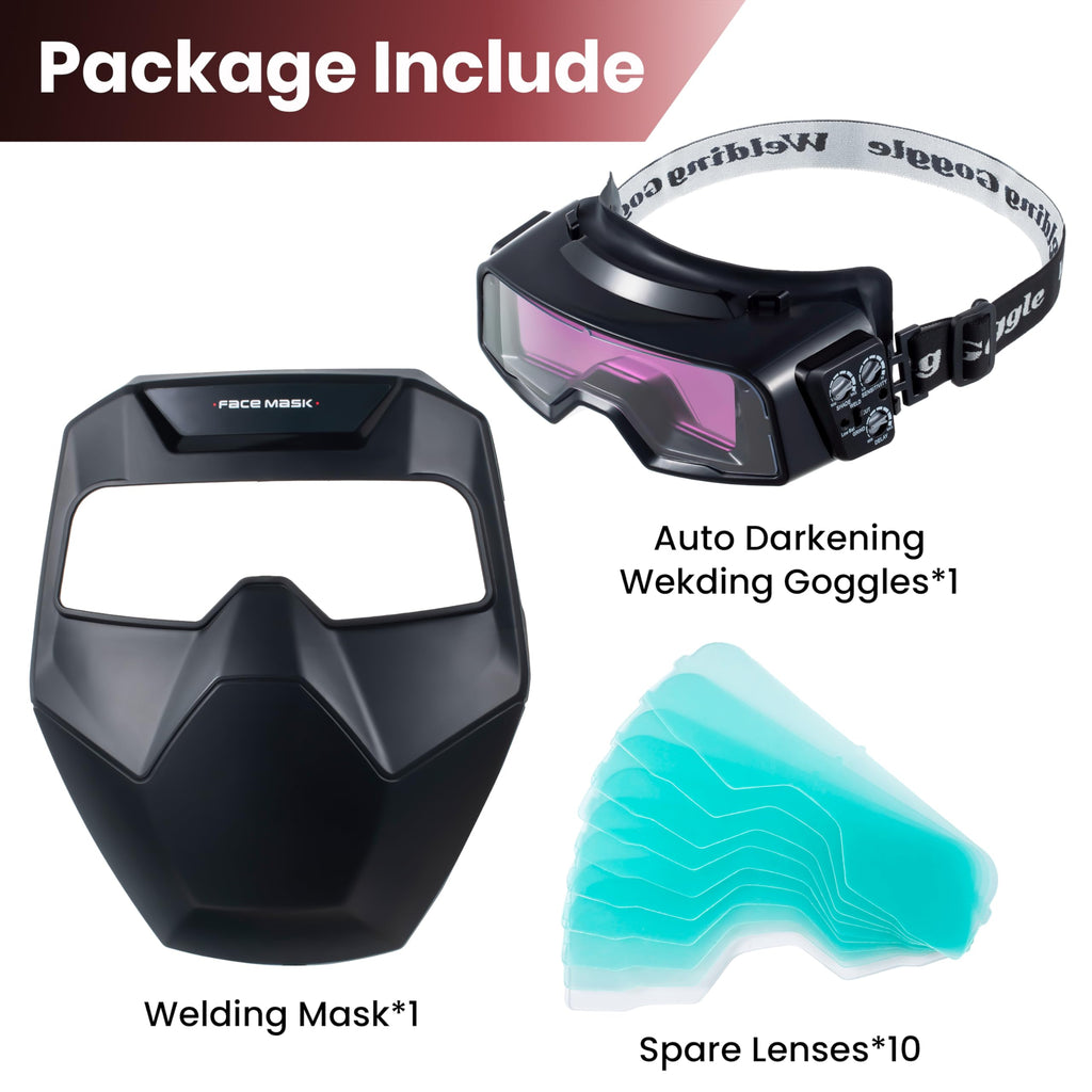 Auto Darkening Welding Goggles with Welder Mask and 10 Replacement Lenses W251