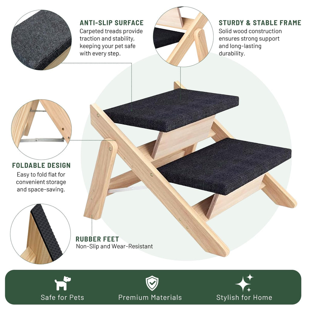 Wooden 2-in-1 Foldable Pet Stairs & Ramp H817
