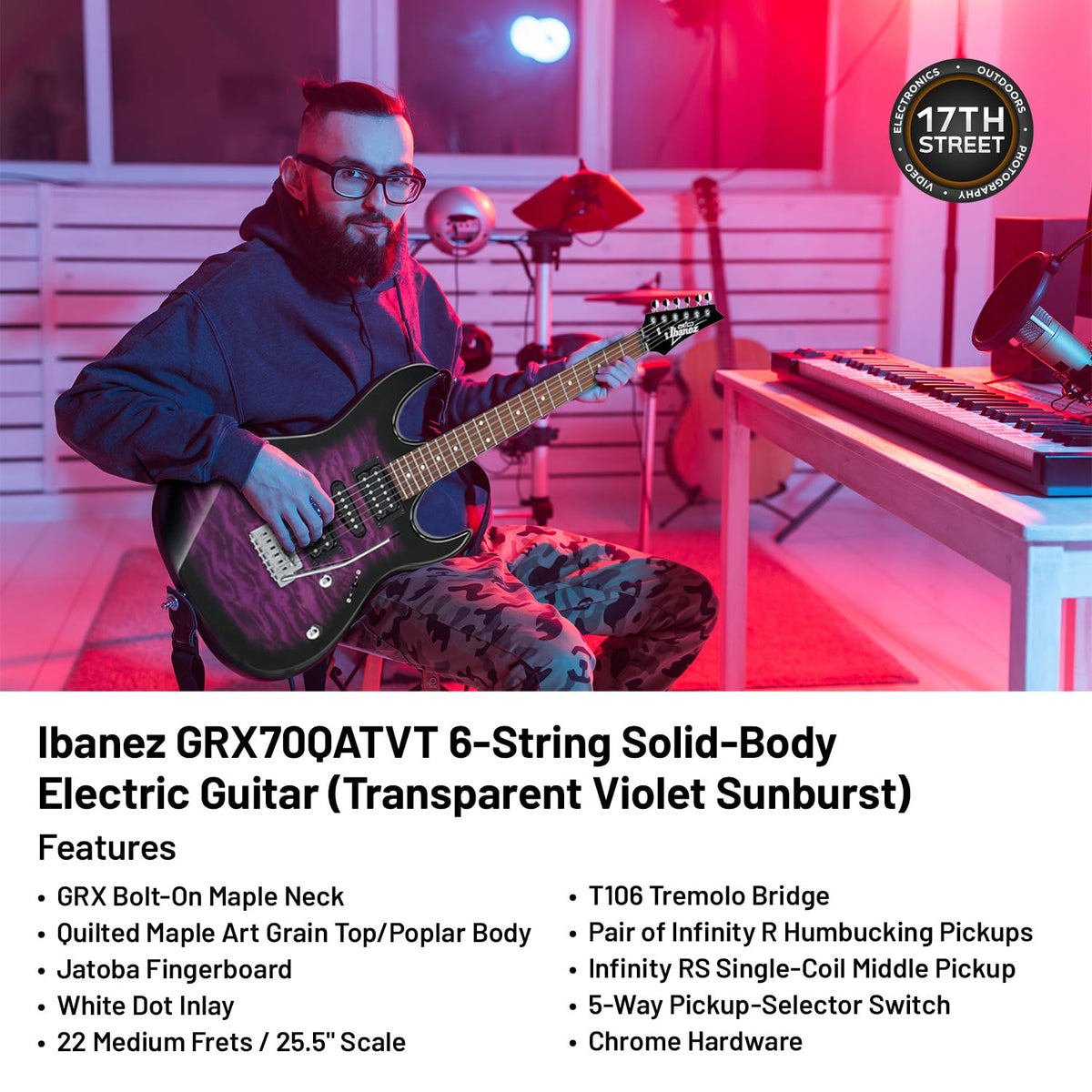 Transparent Violet Sunburst 6-String Solid-Body Electric Guitar D2703