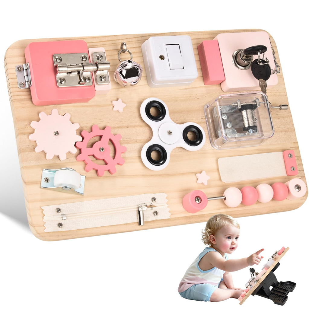 Pink Montessori Wooden Busy Board W485