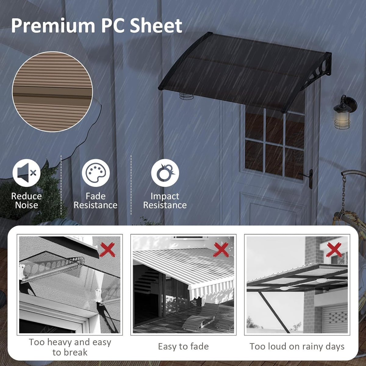 46”x38” UPF 50+ Polycarbonate Window Door Awning W200225