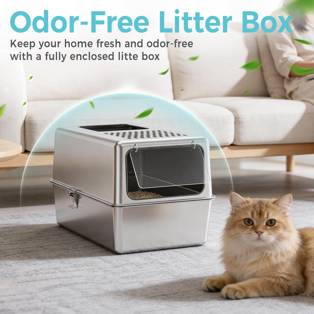 Enclosed Stainless Steel Cat Litter Box with Lid G355