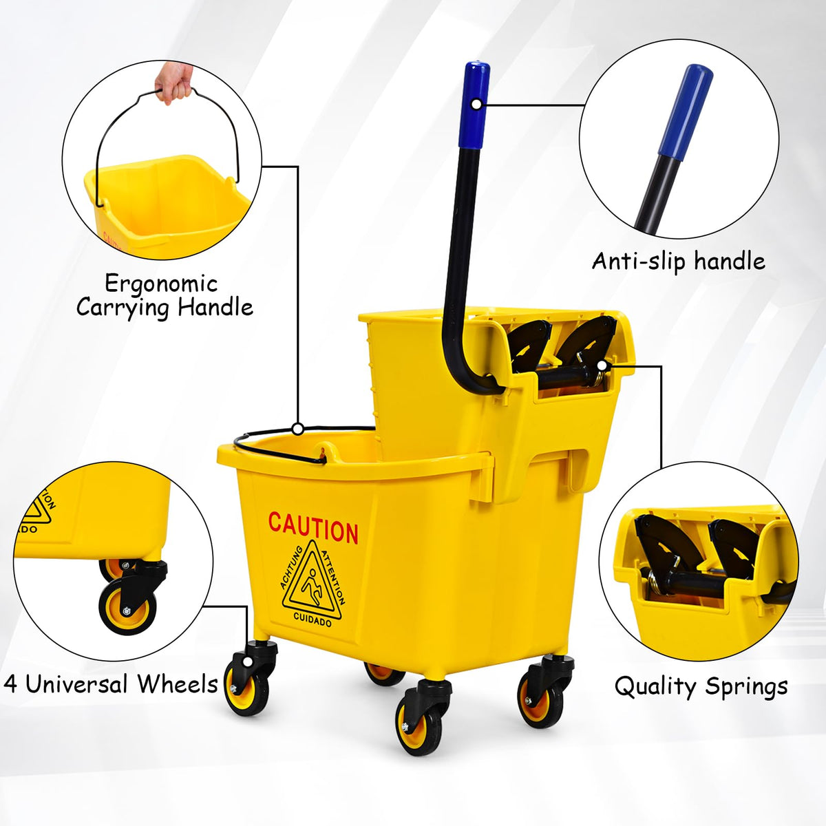 Yellow 35 Quart Commercial Mop Bucket with Wringer G130
