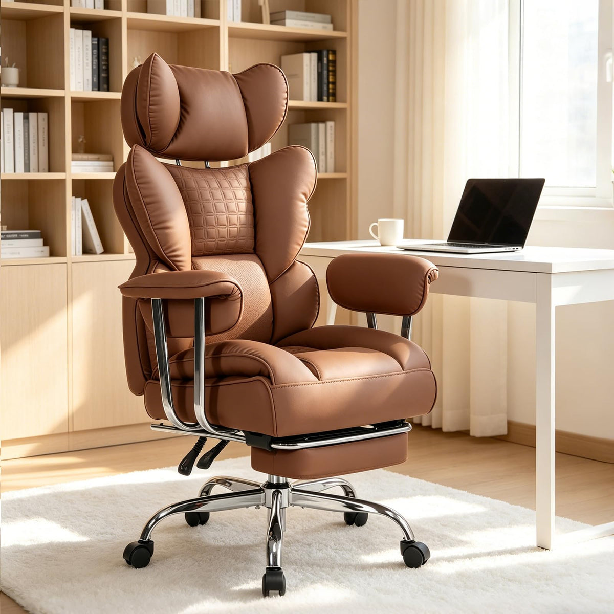 Big and Tall Brown Ergonomic Reclining Office Chair with Footrest U592896
