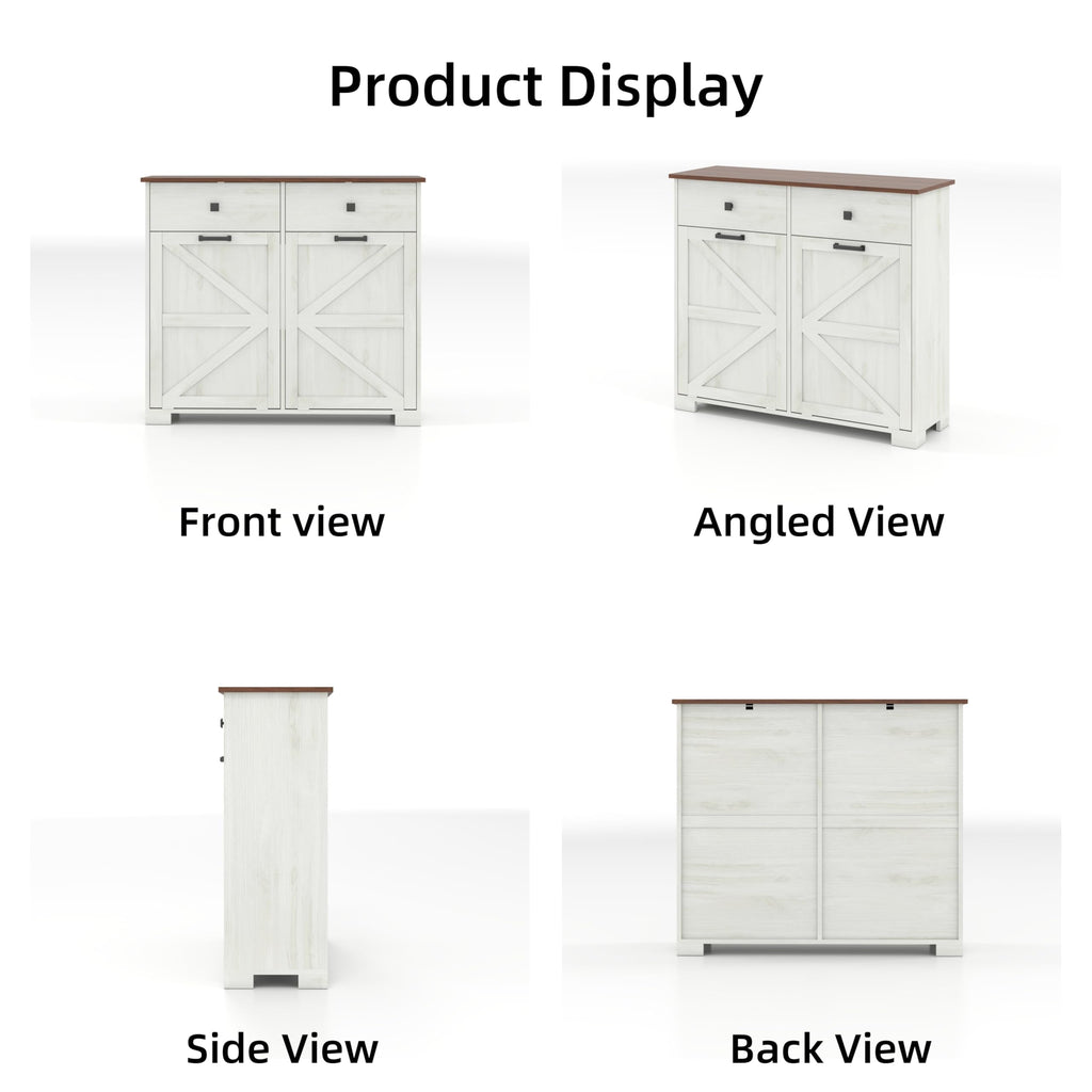 Antique White Wooden Tilt Out Trash Cabinet with 2 Storage Drawers U983