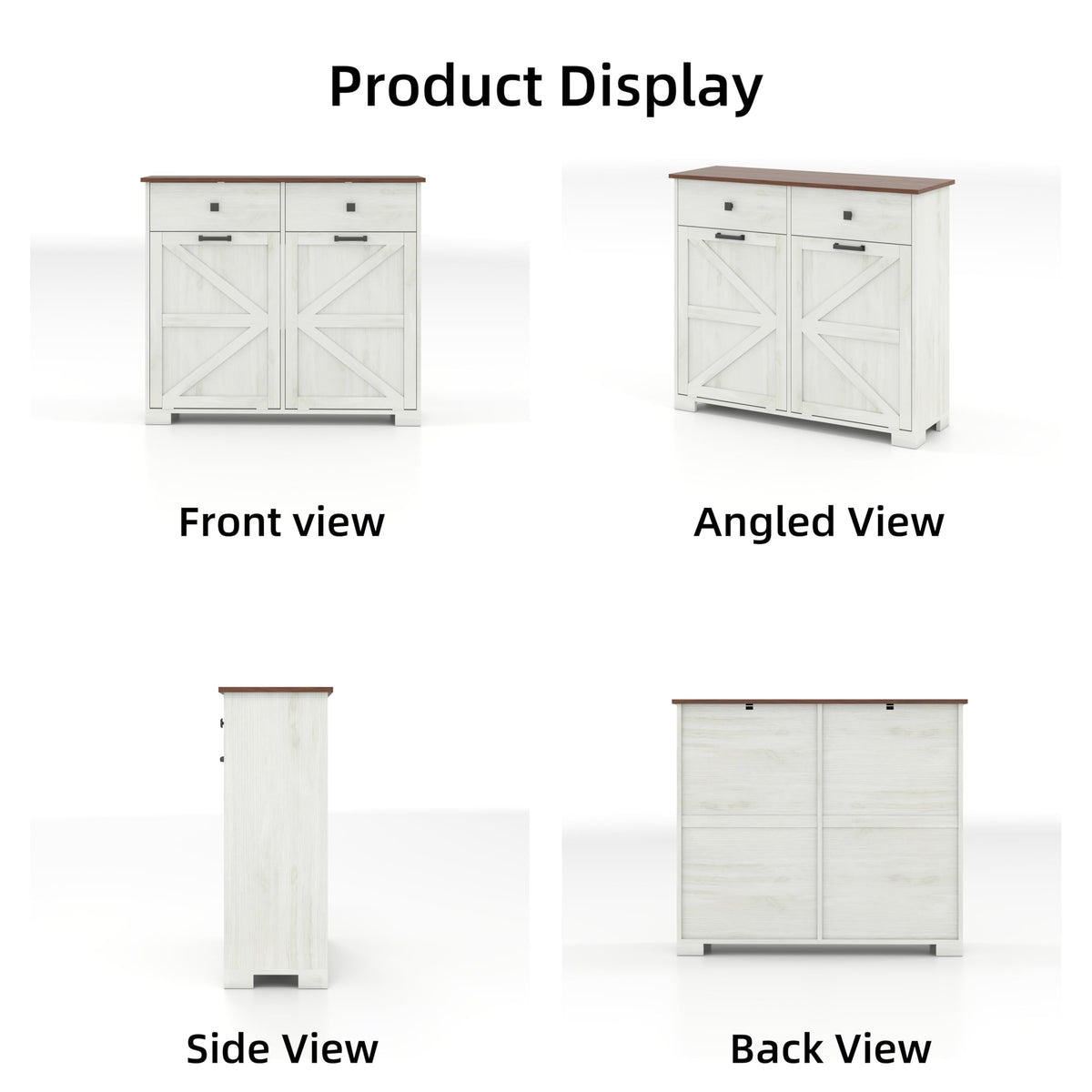 Antique White Wooden Tilt Out Trash Cabinet with 2 Storage Drawers U983