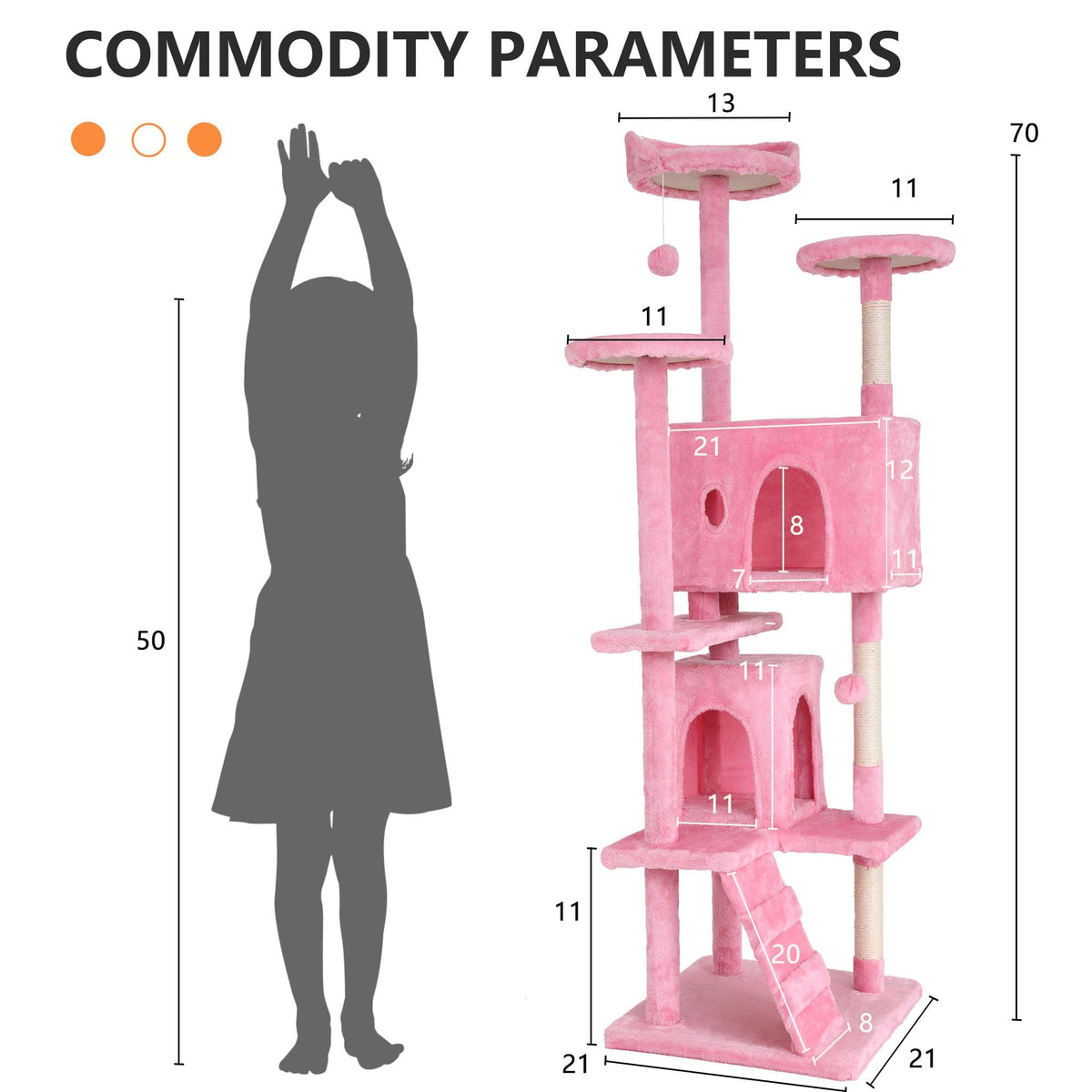 70-inch Pink Multi-Level Cat Tower & Cat Condo with Scratching Post Y309