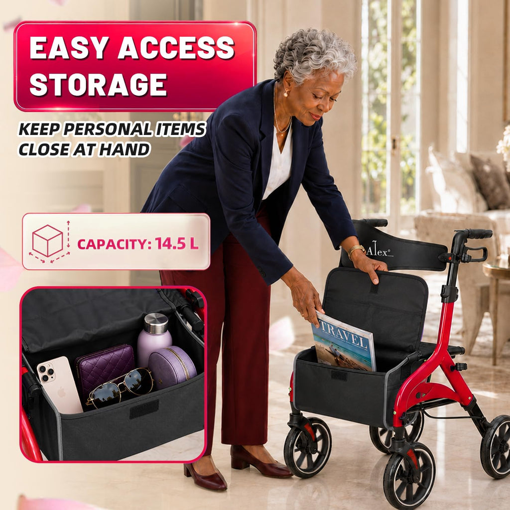 Foldable Red Rollator Walker with Seat O872