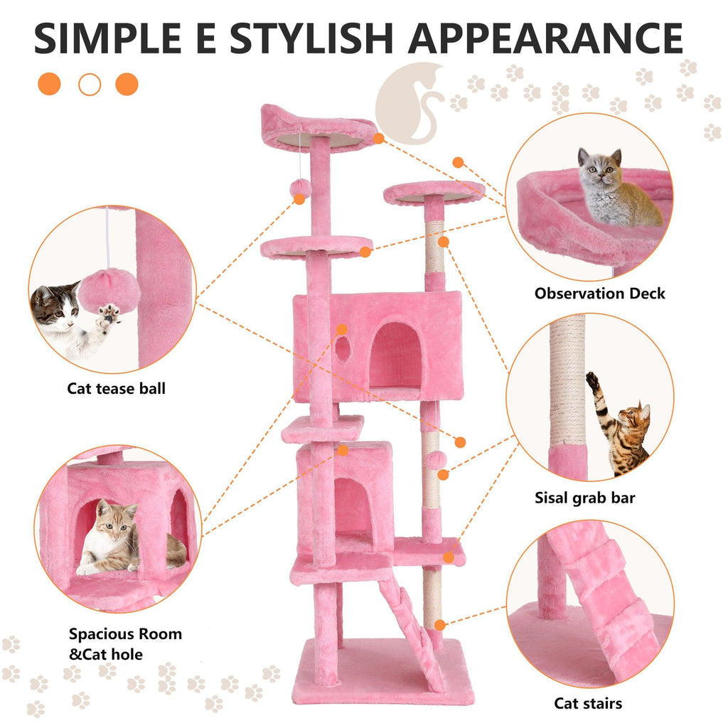 70-inch Pink Multi-Level Cat Tower & Cat Condo with Scratching Post Y309