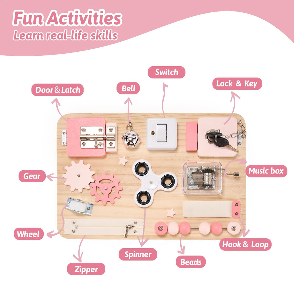 Pink Montessori Wooden Busy Board W485