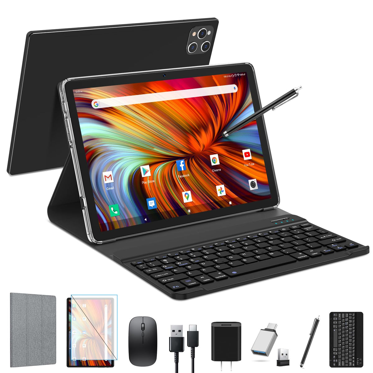 10 inch Android Tablet with Keyboard, 128GB ROM 16GB RAM, Black L19925