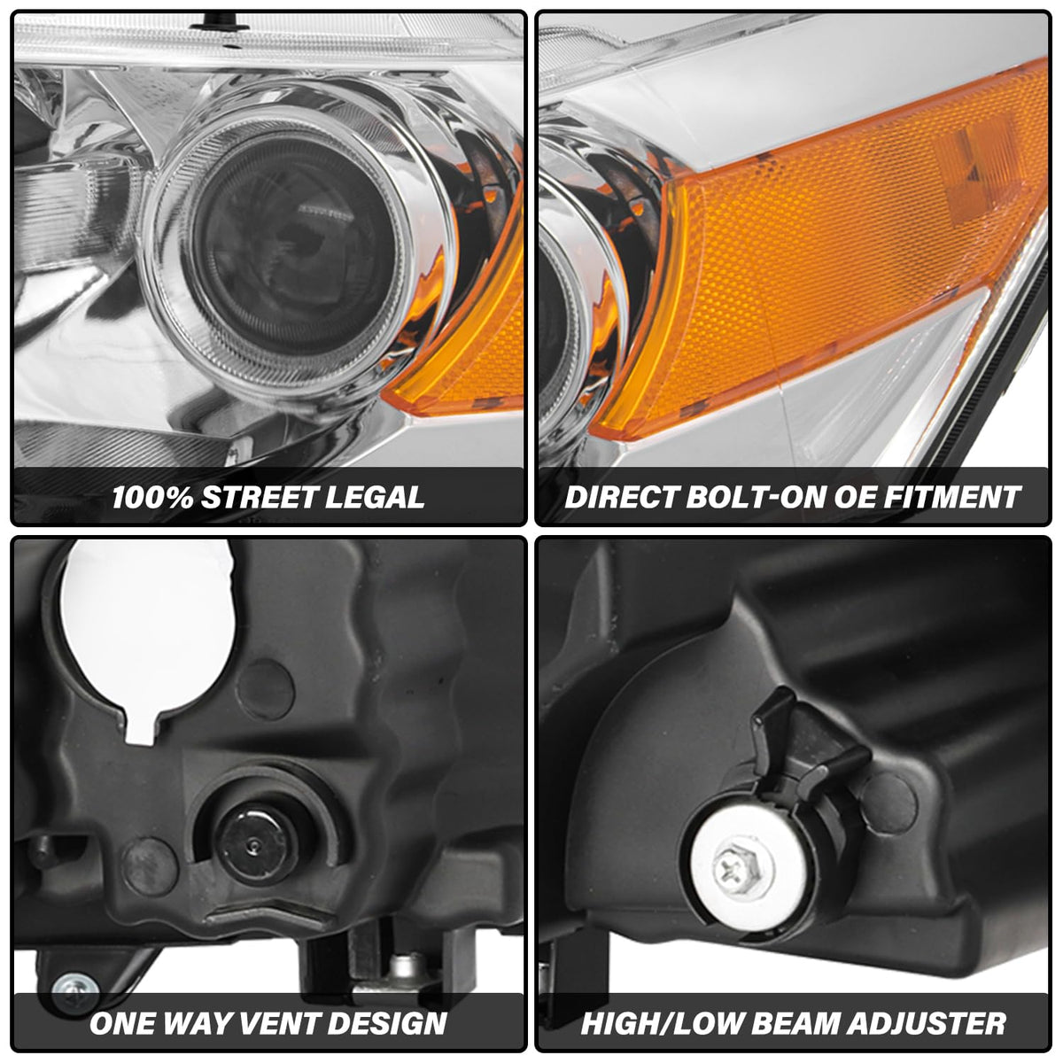 Headlight Assembly Replacement Chrome Housing with Amber Reflector D860