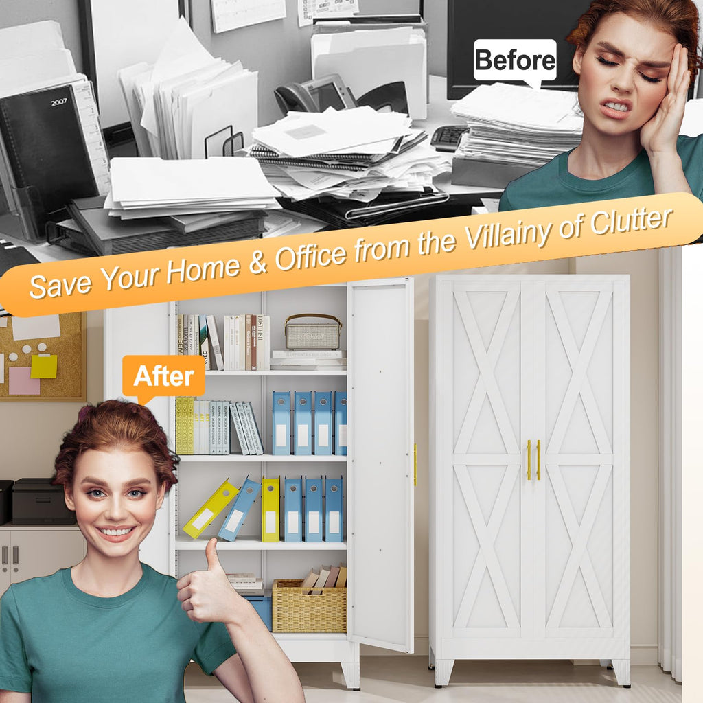 61" Metal Kitchen Pantry Storage Cabinet with 2 Doors and 3 Adjustable Shelves U199