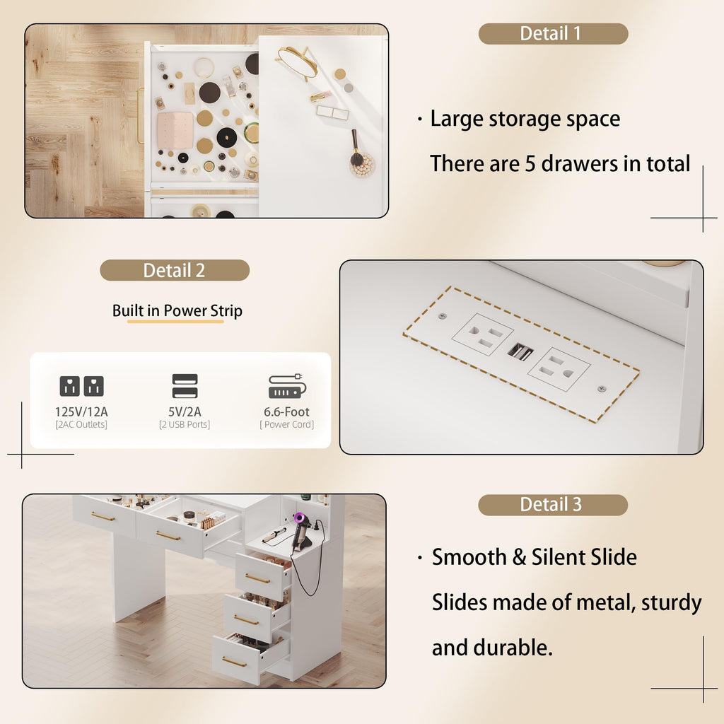 White Vanity Table with Drawer and Mirror Q119468