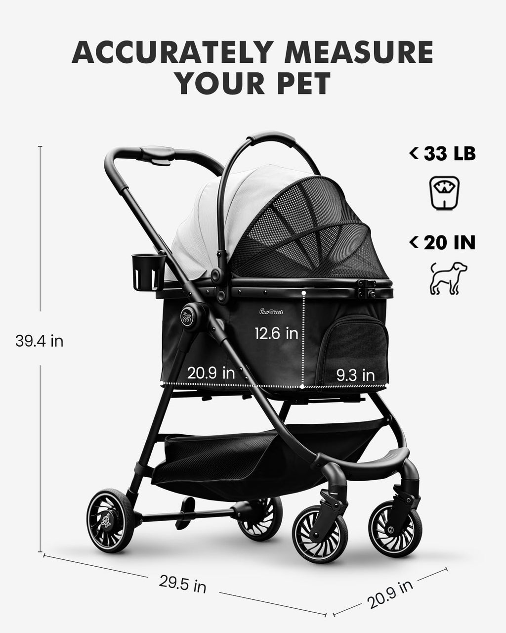Black Foldable Pet Stroller with Detachable Carrier J285459