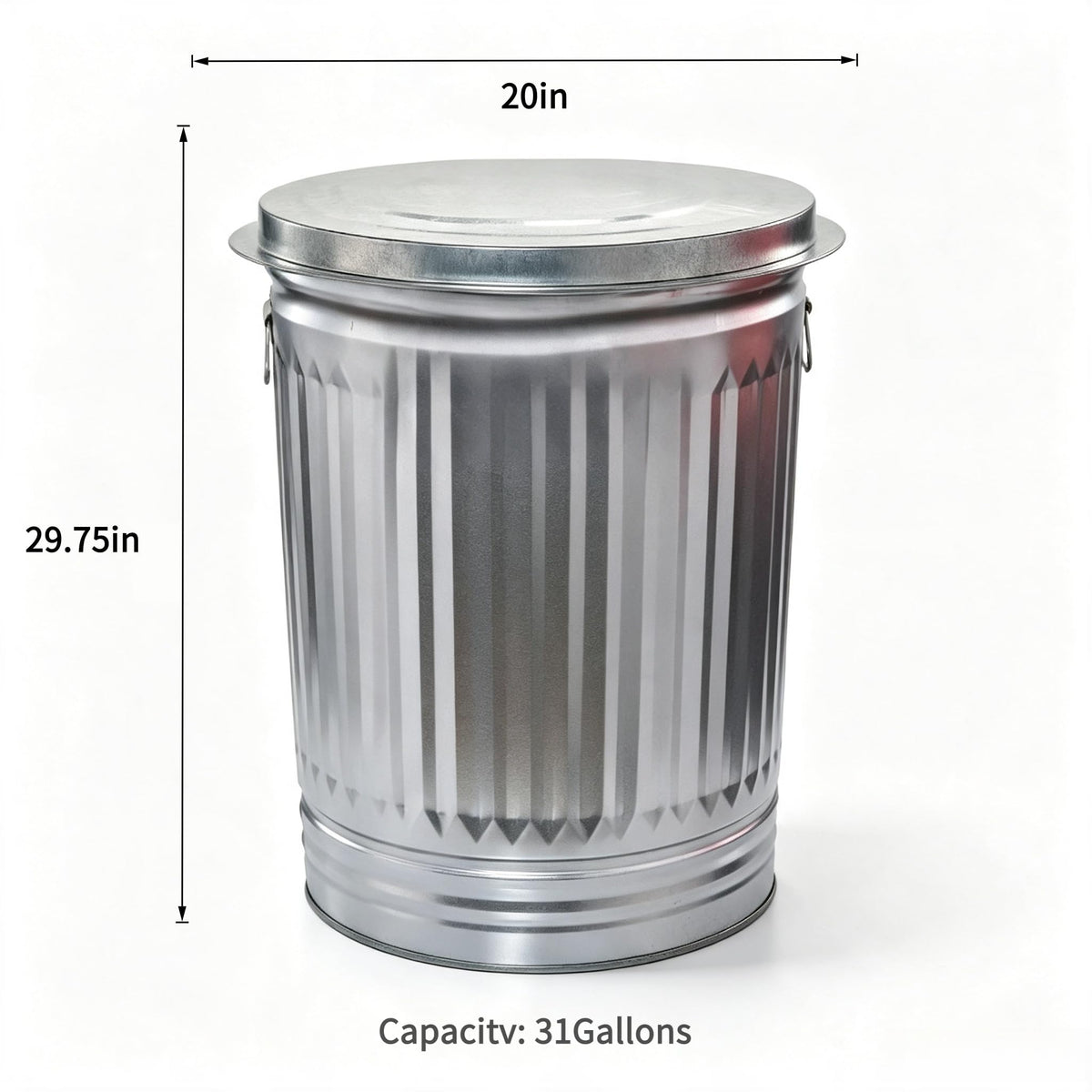31 Gallon Heavy Duty Galvanized Metal Trash Can with Lid O6663