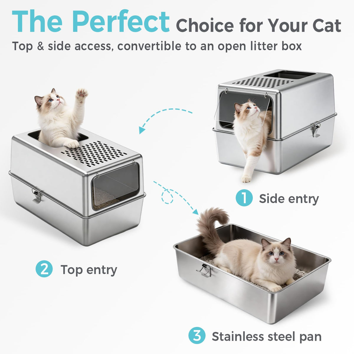 Enclosed Stainless Steel Cat Litter Box with Lid G355