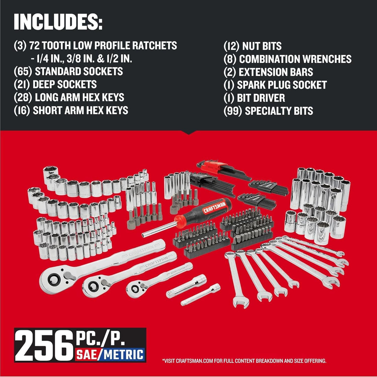 256-Piece Mechanics Hand Tool and Socket Set with 2-Drawer Tool Box P234