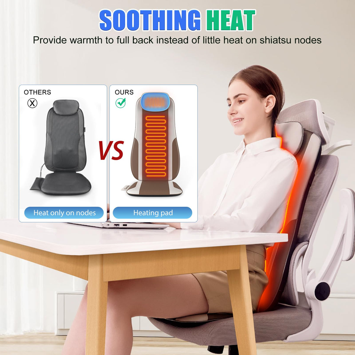 Shiatsu Back Massager with Heat, 2 Vibration Motors, PU Leather L68533