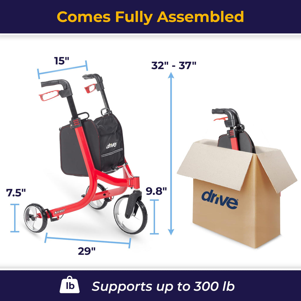 Red 3 Wheel Rollator Walker G3239