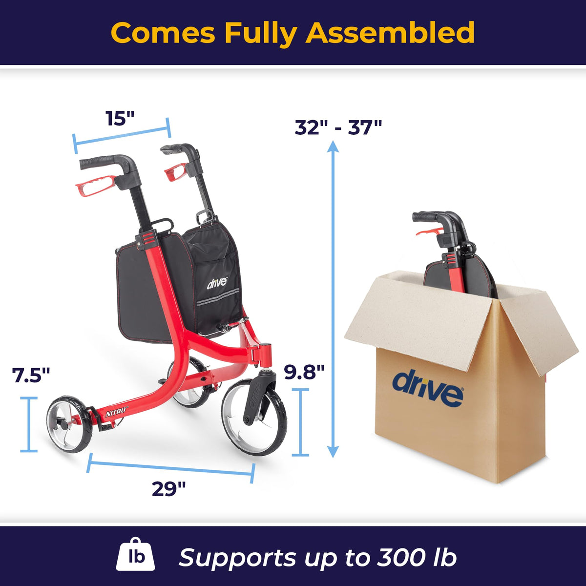 Red 3 Wheel Rollator Walker G3239