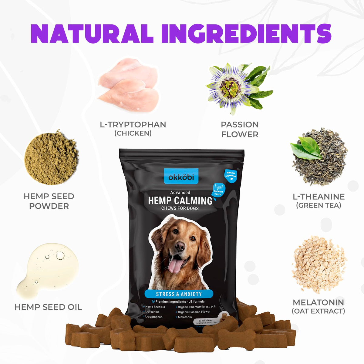 Chicken Flavor 60 Count Calming Chews for Dogs I483