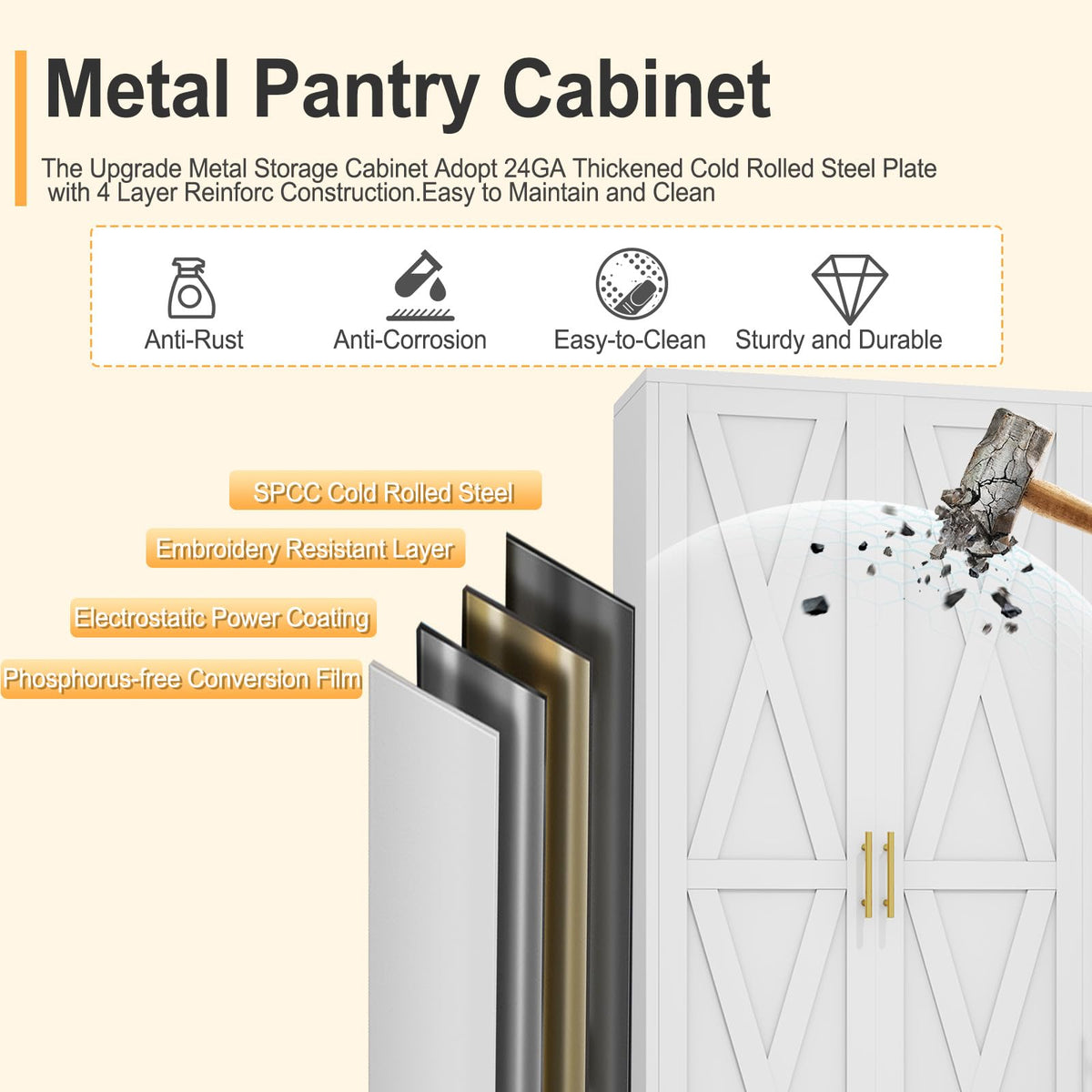 61" Metal Kitchen Pantry Storage Cabinet with 2 Doors and 3 Adjustable Shelves U199