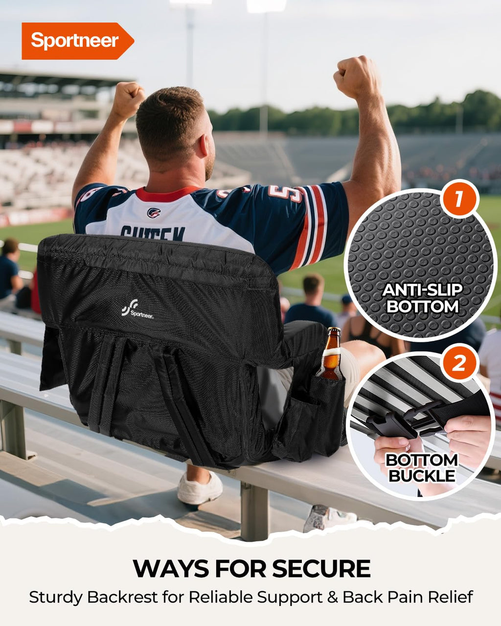 Stadium Seats with Back Support 2.5'' Thick Cushion 6 Adjustable Angle Bleacher Seat with Armrest U138