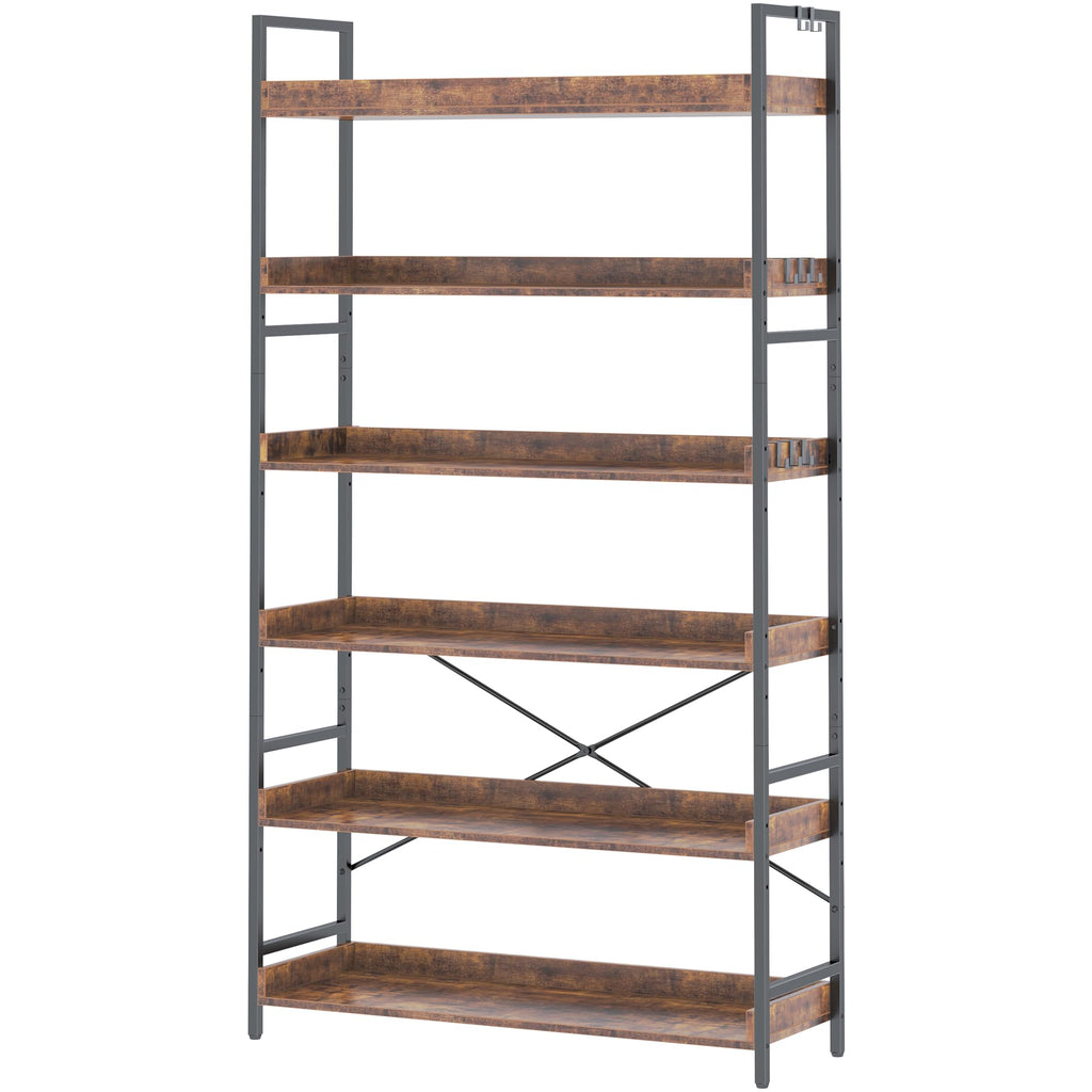 Adjustable 6-Tier Wood and Black Metal Bookshelf Z6136