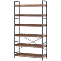 Adjustable 6-Tier Wood and Black Metal Bookshelf Z6136