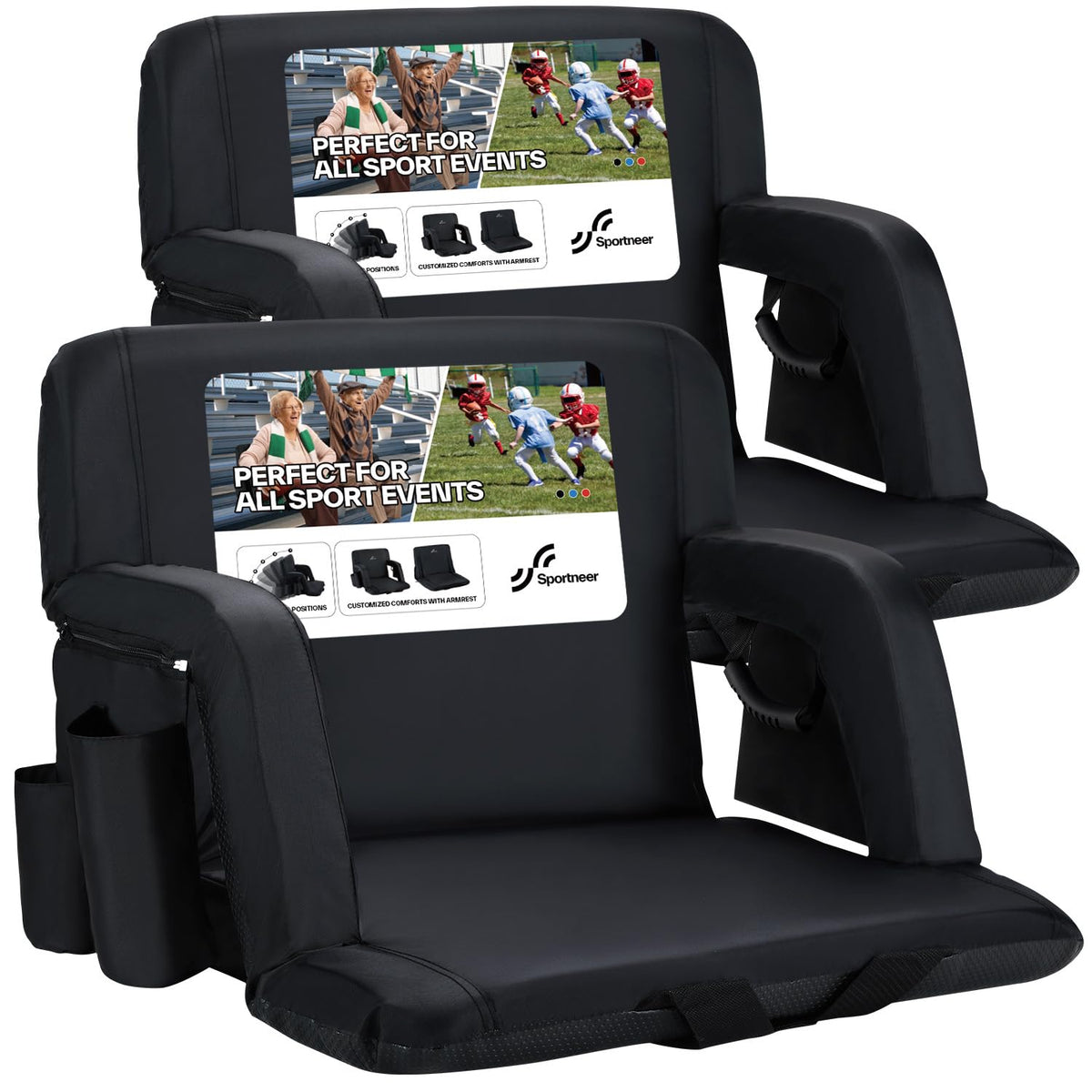 Stadium Seats with Back Support 2.5'' Thick Cushion 6 Adjustable Angle Bleacher Seat with Armrest U138