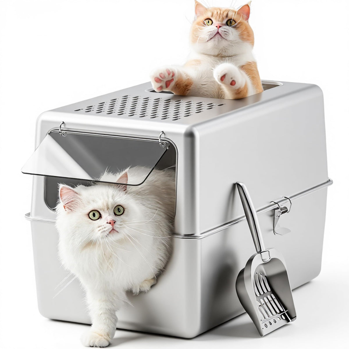 Enclosed Stainless Steel Cat Litter Box with Lid G355