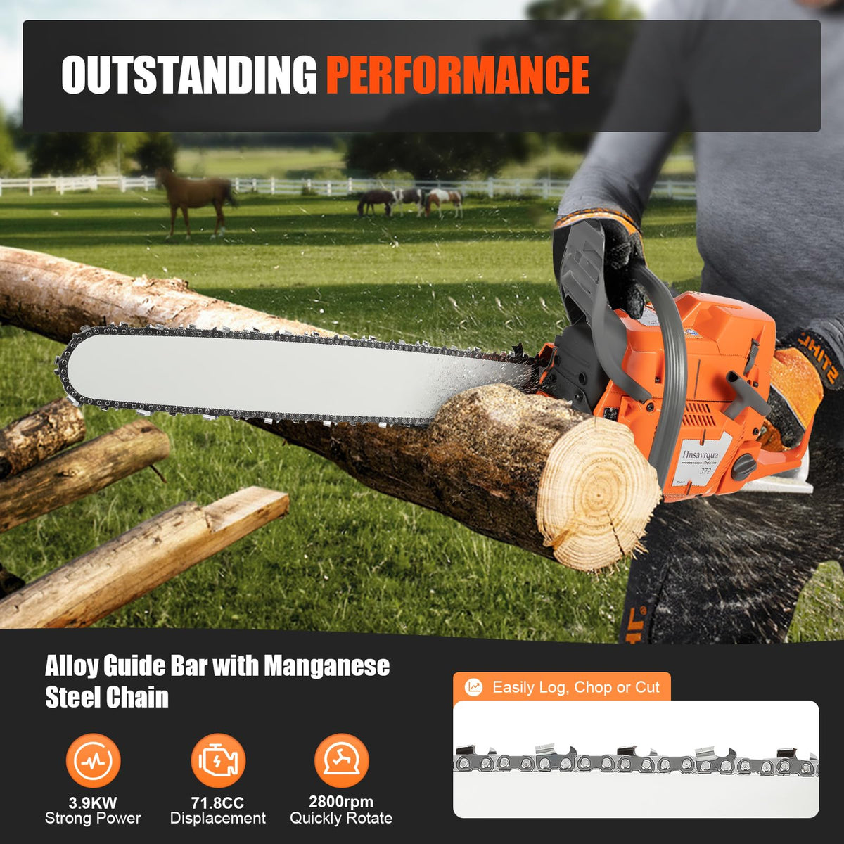 Gas Powered Chainsaw, 72cc 2-Cycle Engine, 24'' Handheld H12677