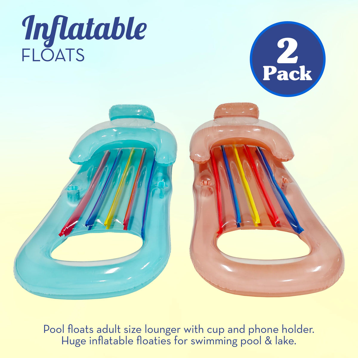 Adult Size Pool Floats Lounger with Cup Holder 2 Pack O650415