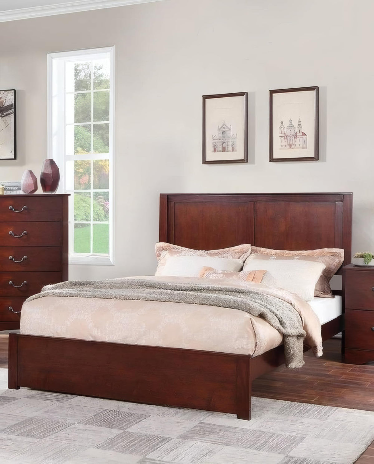 California King Bed Frame with Two Panel Headboard I65063