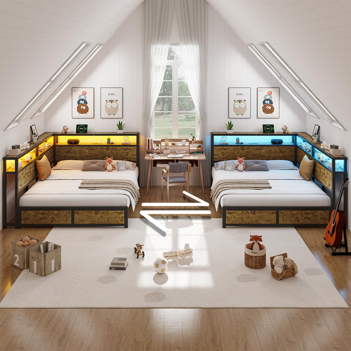 Queen Corner Bed Frame with Storage Headboard and Charging Station M38597