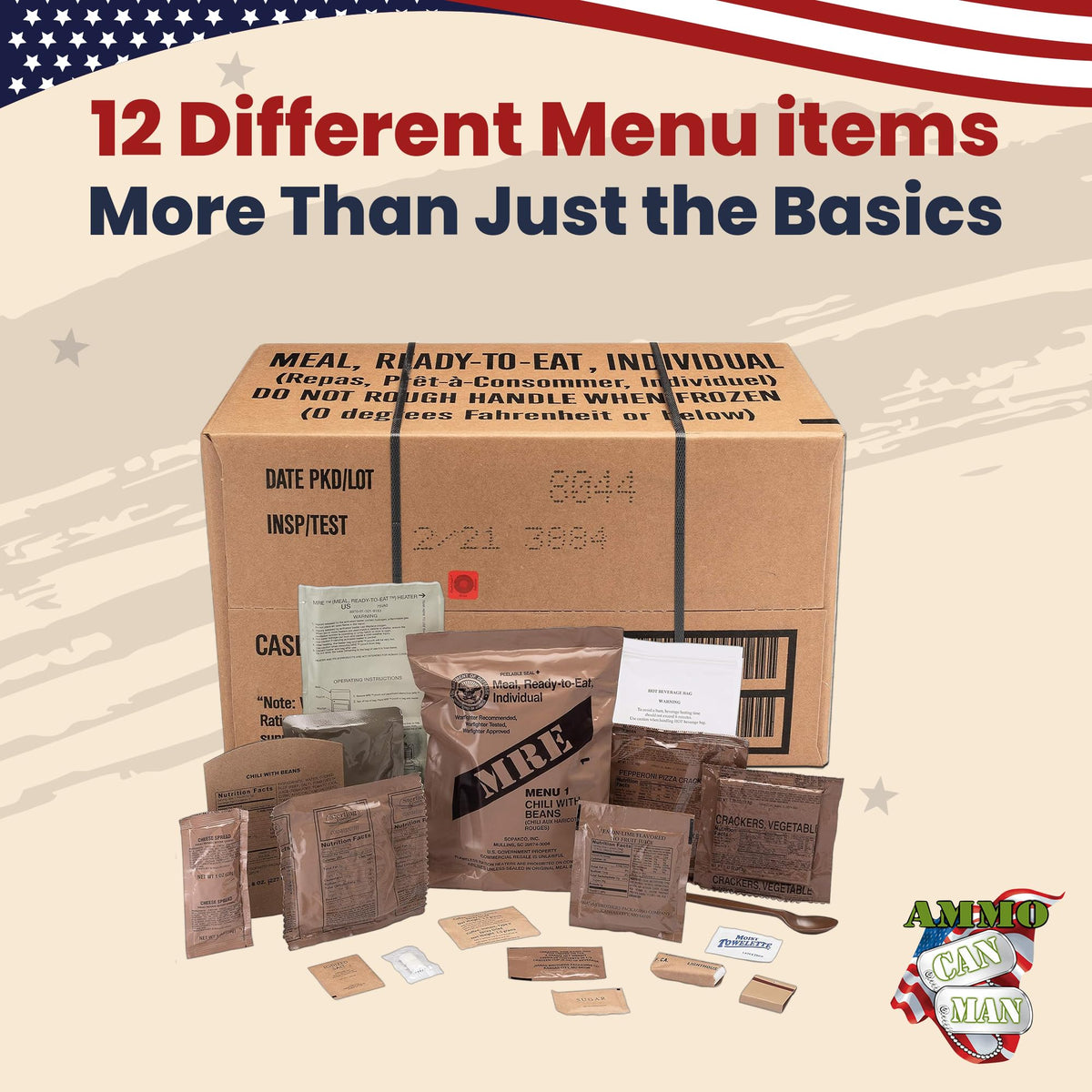 US Military MRE Case Menus 1-12 S650
