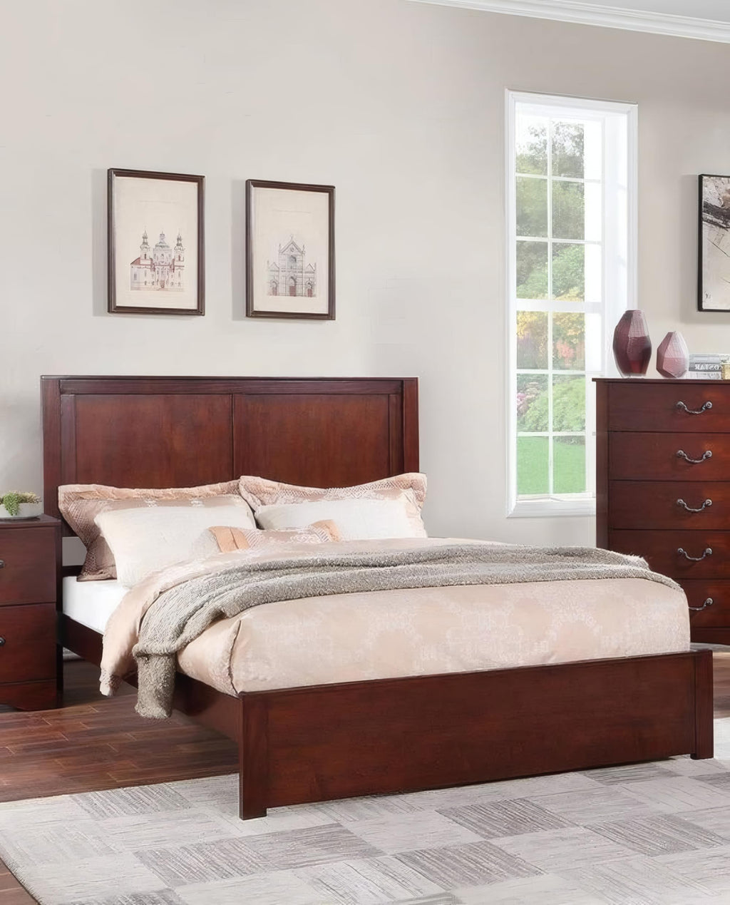 California King Bed Frame with Two Panel Headboard I65063