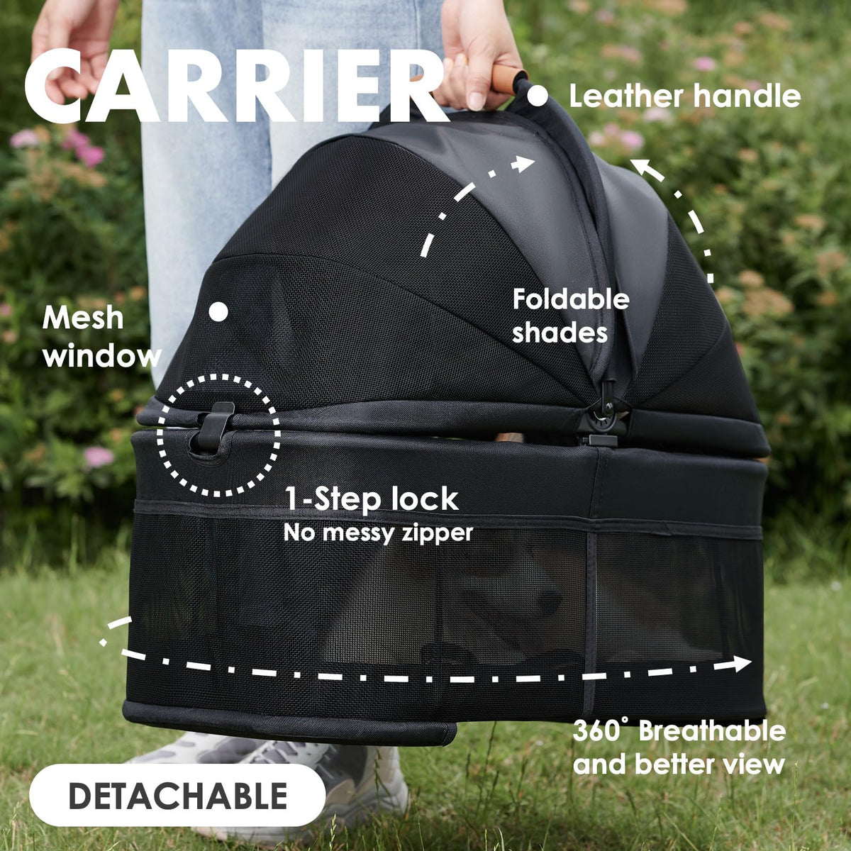 3 in 1 Folding Dog Stroller with Removable Carrier I5483
