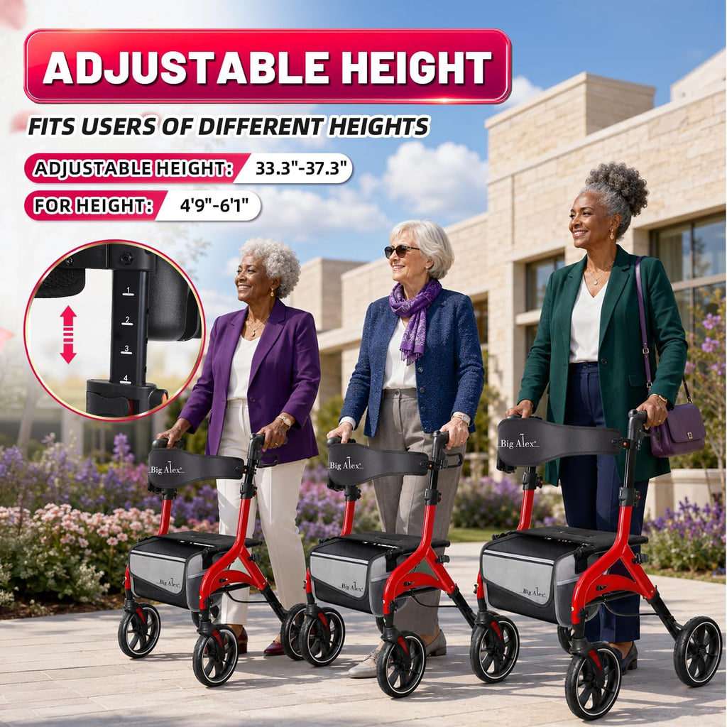 Foldable Red Rollator Walker with Seat O872