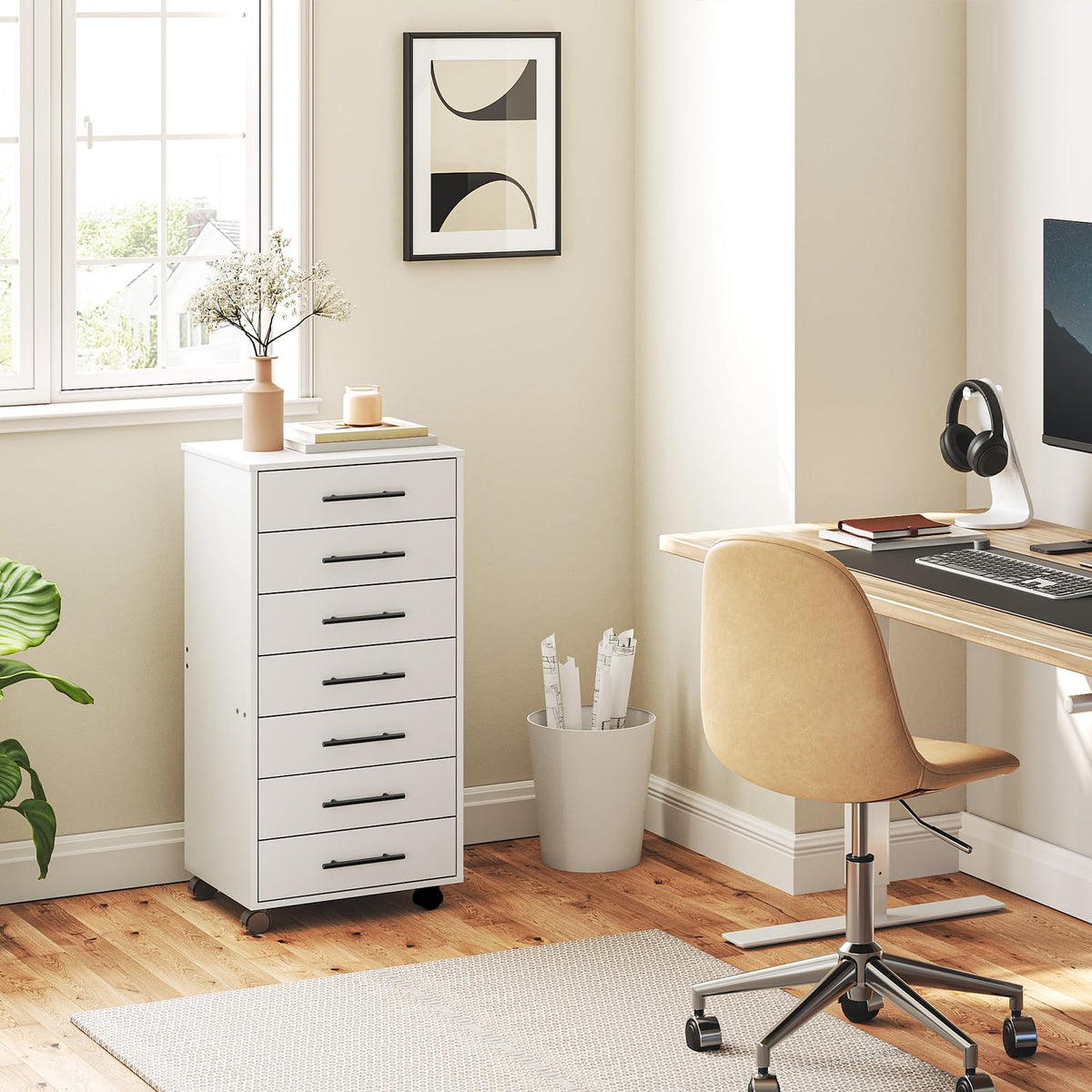 White 7 Drawer Wood File Cabinet I21266