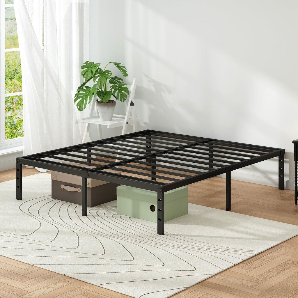 Black Metal Platform Bed Frame Full Size, 18 Inch Height with Underbed Storage P420391