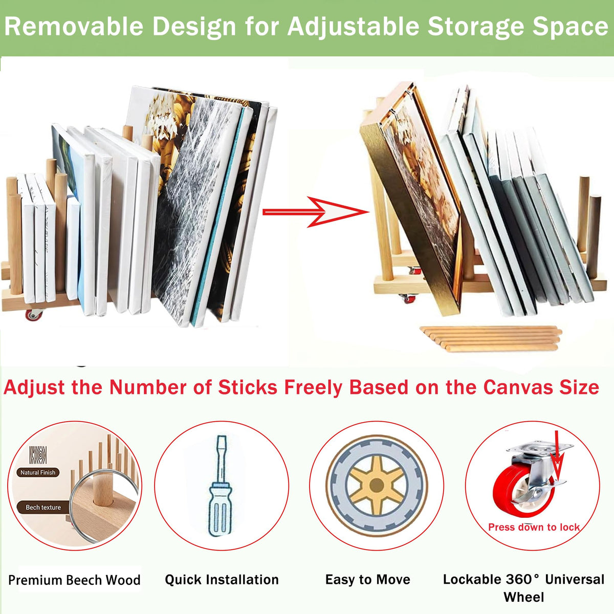 Artwork Storage Rack with Brake Caster Wheels 12in U18846
